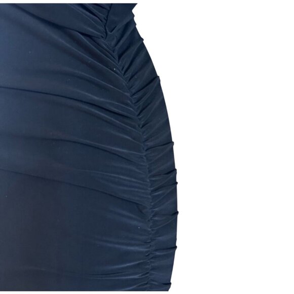 Sabora Black Ruched Belted V-Neck Dress Size M - Picture 7 of 10